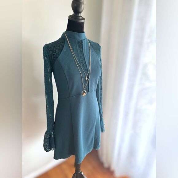 Free People It’s Now or Never Mini Night Out Dress in Teal Jewel Size L - Picture 13 of 16